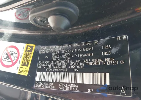 2016 Toyota Highlander Le V6 from USA, damaged, VIN 5TDBKRFH9GS227490